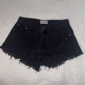 ONE by One Teaspoon Bandits Distressed Black Denim Shorts Size 27